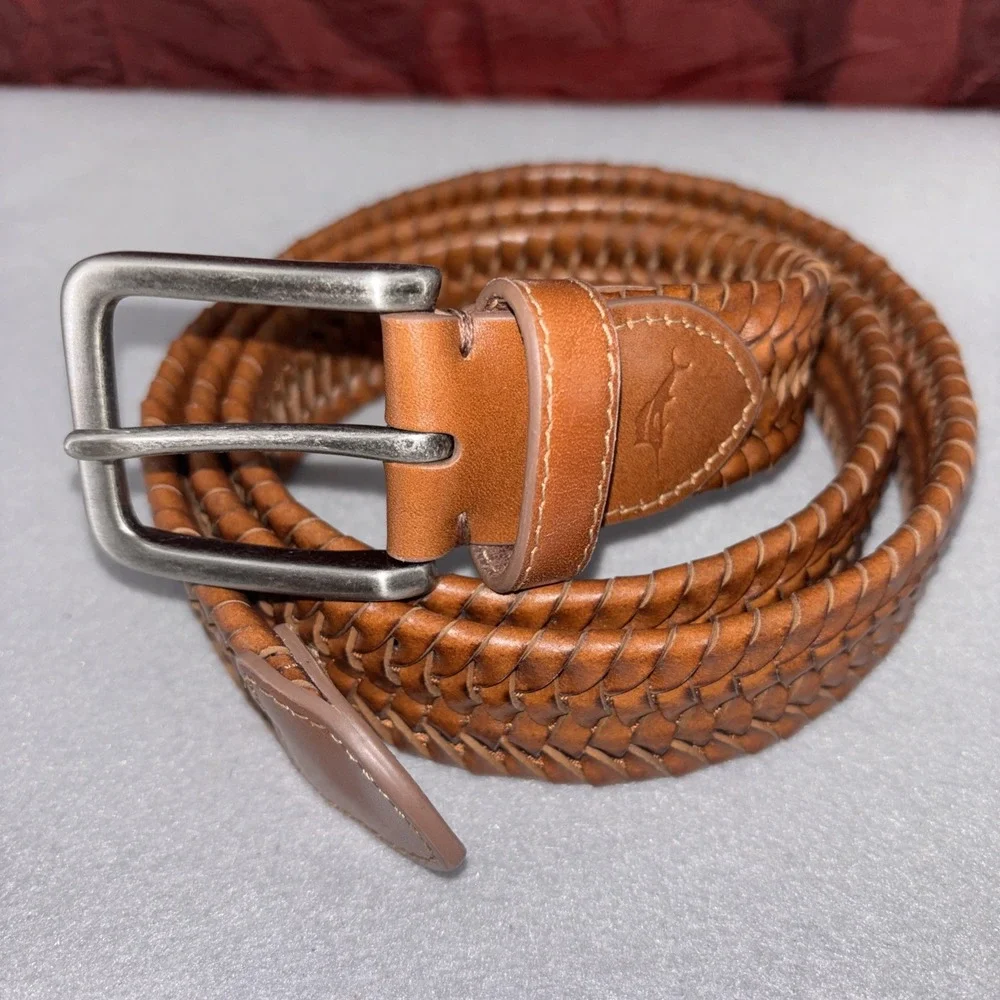 Tommy Bahama‎ Men's Brown Braided Stretch Leather Belt XL 42-44 Woven Casual EUC